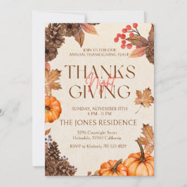 Rustik blomster Thanksgiving middag pumpa Inbjudningar