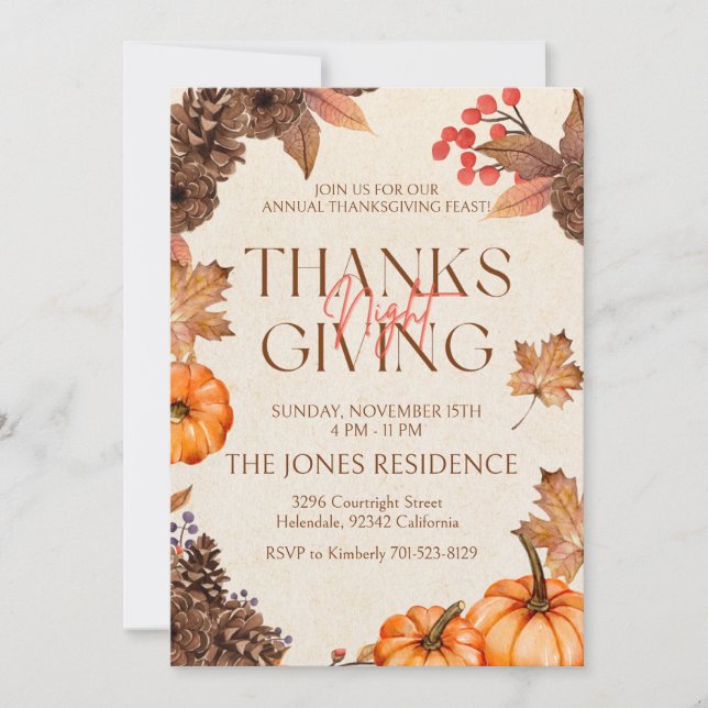 Rustik blomster Thanksgiving middag pumpa Inbjudningar (Framsida)