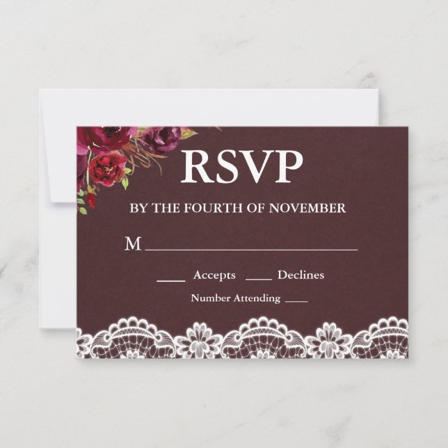 Rustik blomsterbroderad svunna bröllops-RSVP OSA Kort (Framsida)