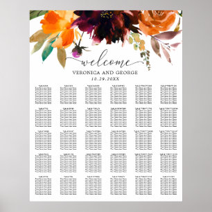 Rustik blomsterbröllop Höst Bröllopsplatskarta Poster
