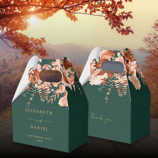 Rustik blomsterbröllop i smaragdgrönt och guld presentaskar (Rustic Floral Emerald Green And Gold Wedding Favor Boxes)
