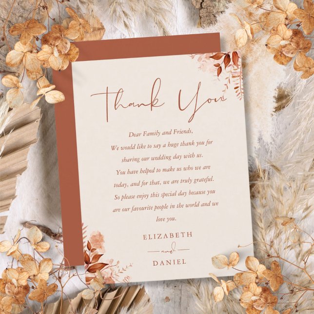 Rustik blomsterbröllopplats tackkort vykort (Rustic Floral Thank You Wedding Place Card)