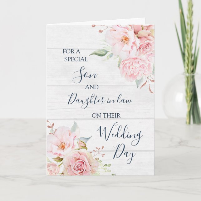 Rustik blomsterbröllopsdag son svärdotter tack kort (Framsida)