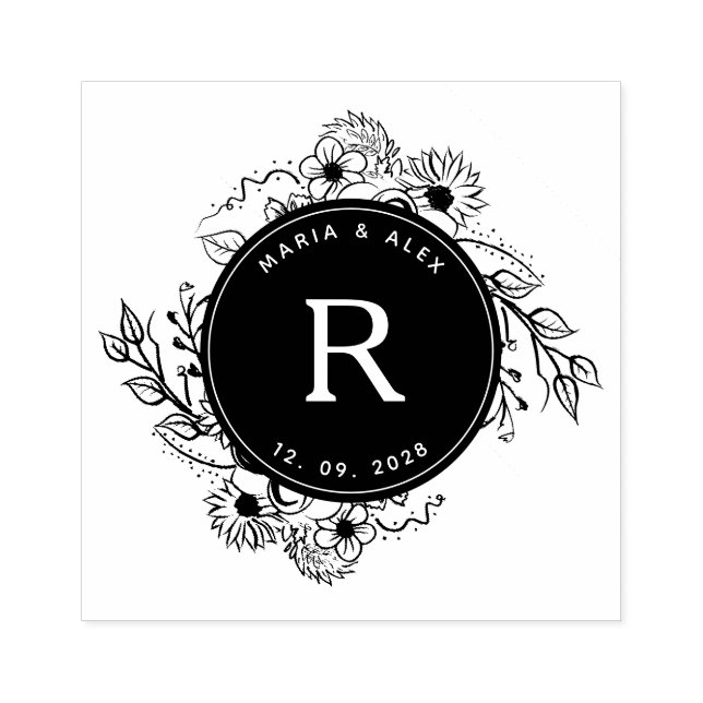 Rustik blomsterbröllopsmonogram stämpel (Tryck)