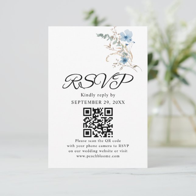 rustik blomsterbukett i dammig blå akvarellton OSA kort (Stående Fram)