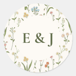 Rustik blomsterbukett med monogram runt klistermärke