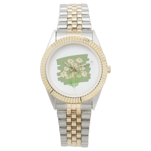 Rustik blomsterdesign på grön bakgrund armbandsur (Framsida)