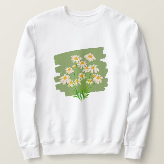 Rustik blomsterdesign på grön bakgrund lång ärmad tröja (Design framsida)