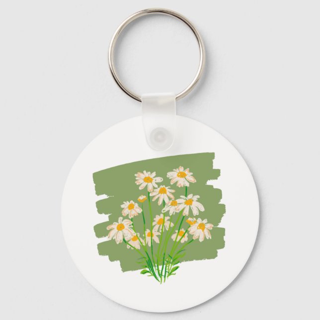 Rustik blomsterdesign på grön bakgrund nyckelring (Framsida)