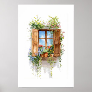 Rustik blomsterfönster – Stugstil Poster