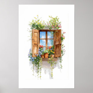 Rustik blomsterfönster – Stugstil Poster