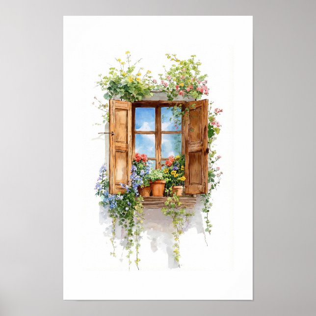 Rustik blomsterfönster – Stugstil Poster (Framsidan)
