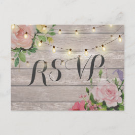 Rustik Blomsterformgivning Trä Sträng Ljus RSVP Sv Inbjudan Vykort