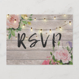 Rustik Blomsterformgivning Trä Sträng Ljus RSVP Sv Inbjudan Vykort