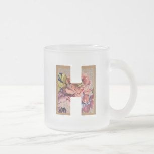 Rustik blomstergardin initial bokstav H monogram Frostad Glasmugg