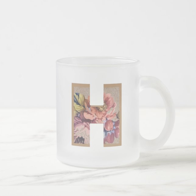 Rustik blomstergardin initial bokstav H monogram Frostad Glasmugg (Höger)