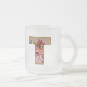 Rustik blomstergardin initial bokstav T monogram Frostad Glasmugg