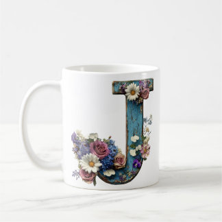 Rustik blomstergravyr J Vintage Kaffemugg