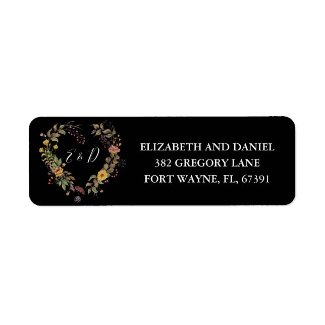 Rustik blomsterhjärtas bröllops returadress etikett (Framsidan)