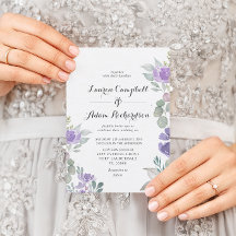 Rustik blomsterinbjudan med eucalyptus och lila ny