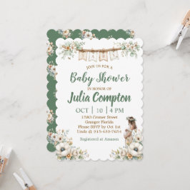 Rustik blomsterinbjudan till baby shower  inbjudningar