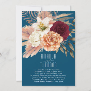 Rustik blomsterinbjudan till bröllopsfest i teal inbjudningar