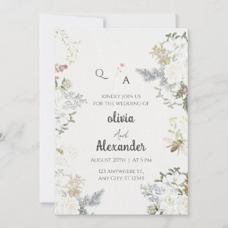 Rustik blomsterinspirerad vintage bröllopsinbjudan inbjudningar