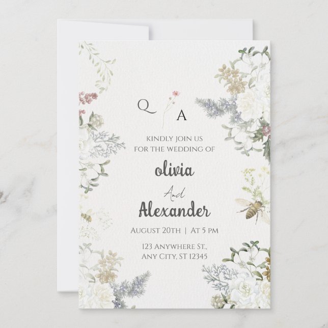 Rustik blomsterinspirerad vintage bröllopsinbjudan inbjudningar (Framsida)