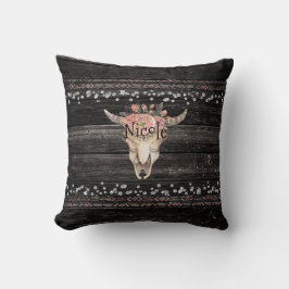 Rustik blomsterko skull boho chic country glam kudde
