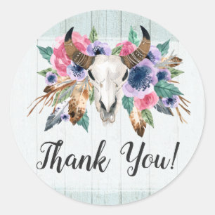 Rustik blomsterko skull boho chic träd Thank You Runt Klistermärke