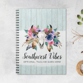 Rustik blomsterko skull vattenfärg trä boho chic anteckningsbok