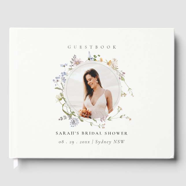 Rustik blomsterkrans för bröllopsfesten på landet gästböcker (Framsida)