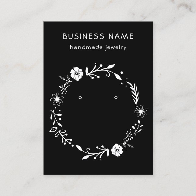 Rustik blomsterkrans örhänge display svart kort (Framsida)