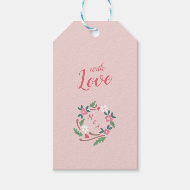 Rustik blomsterkransmonogram presentetikett (Framsidan)