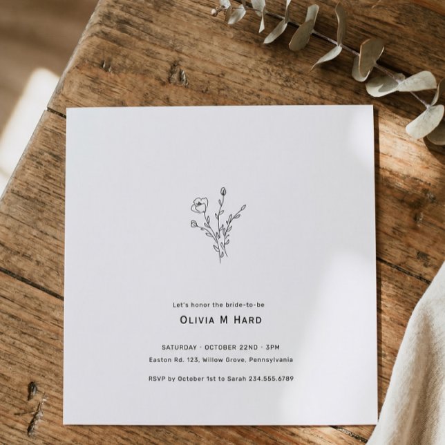 Rustik blomsterkvadrat minimalistisk bröllopsdusch inbjudningar (Skapare uppladdad)