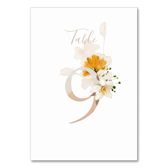 Rustik blomstermönster handskriven script 9 bröllo bordsnummer (Baksidan)