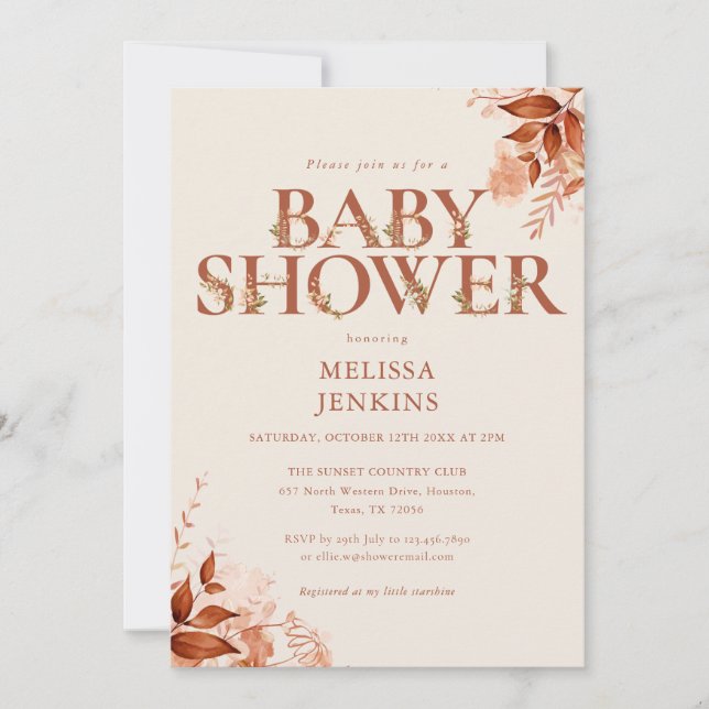 Rustik blomstermönstrad bokstav Höst Baby Shower Inbjudningar (Framsida)
