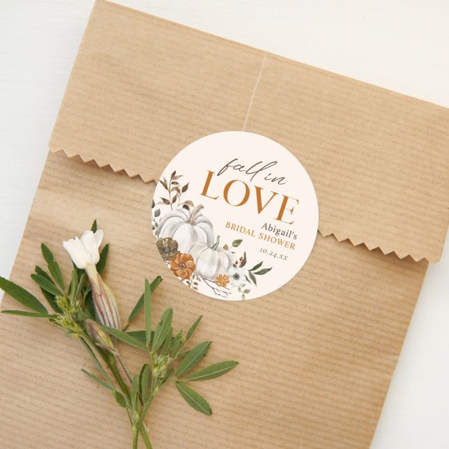 Rustik blomsterpumpa bröllopsfest  runt klistermärke (Rustic Floral Pumpkin Bridal Shower Round Sticker Autumn Gift Tag Label)