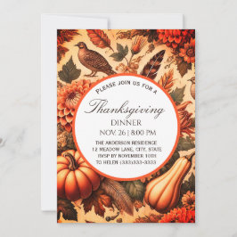 Rustik blomsterpumpa Thanksgiving-middag Inbjudningar