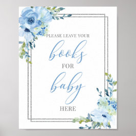 Rustik blue blommigt silver chic bokar för baby poster