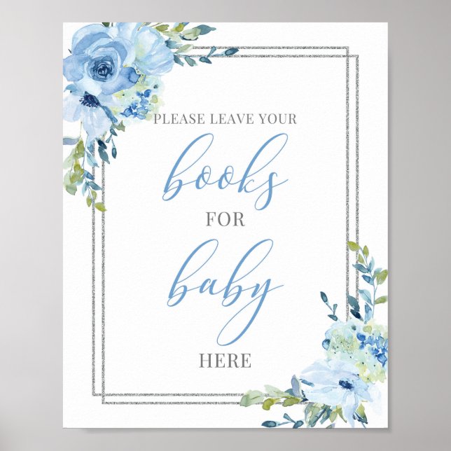 Rustik blue blommigt silver chic bokar för baby poster (Framsidan)