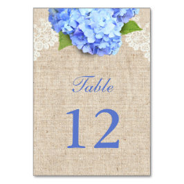 Rustik Blue Hydrangea Snöre & Burlap Bröllop Bord Bordsnummer