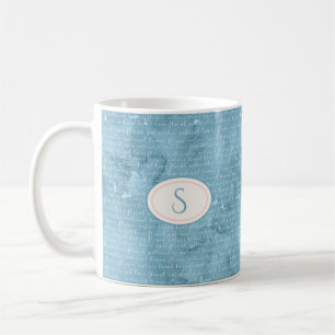 Rustik Blue Monogram Blommigt Typografi Kaffemugg