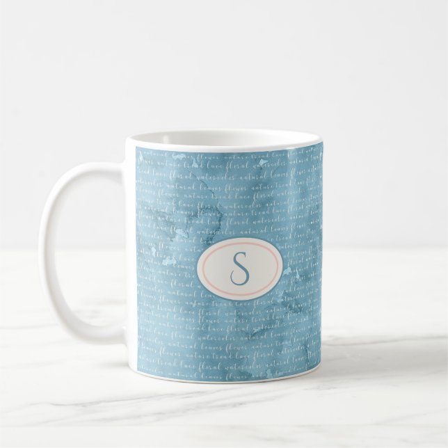 Rustik Blue Monogram Blommigt Typografi Kaffemugg (Vänster)