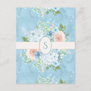 Rustik Blue Rosa Blommigt Shabby chic Monogram Tack Kort