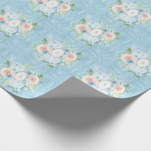 Rustik Blue Rosa Monogram Blommigt Shabby chic Presentpapper