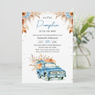 Rustik Blue Watercolor Pumpkin Lastbil Baby Shower Inbjudningar