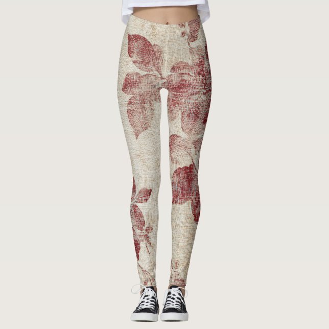 Rustik Blush Blommig Linne Mönster (1) Leggings (Framsida)