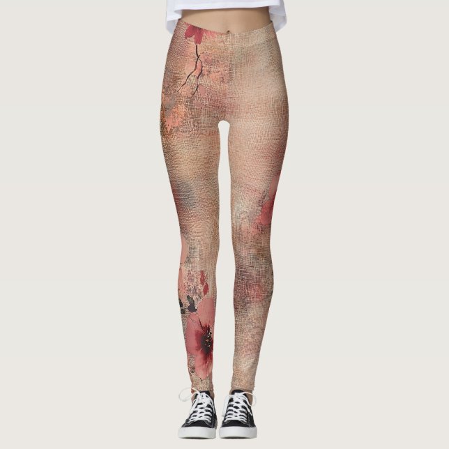Rustik Blush Blommig Linne Mönster (6) Leggings (Framsida)