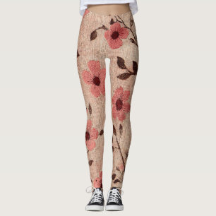 Rustik Blush Blommig Linneamuster (4) Leggings
